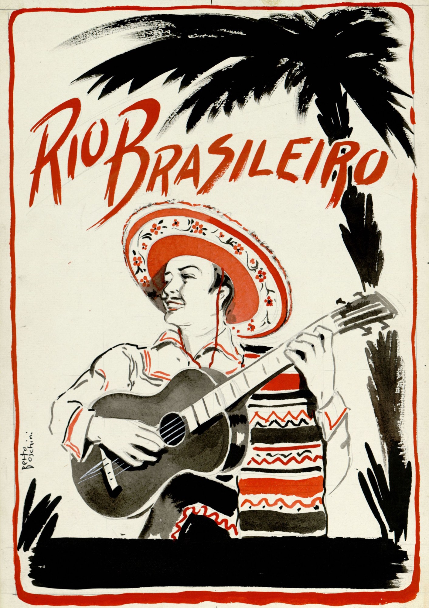 Disegno preparatorio di Berto Boschini per la copertina di Rio Brasileiro, 1949